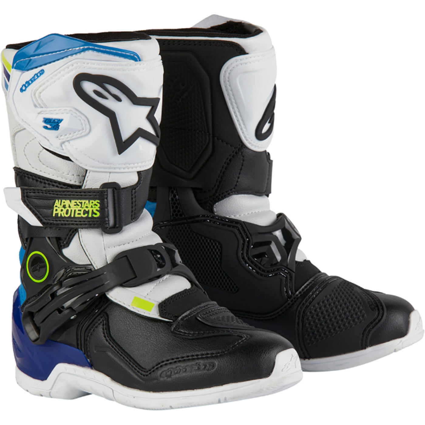 Alpinestars Kids Tech 3S MX Boots White/Black/Blue - Front Side View