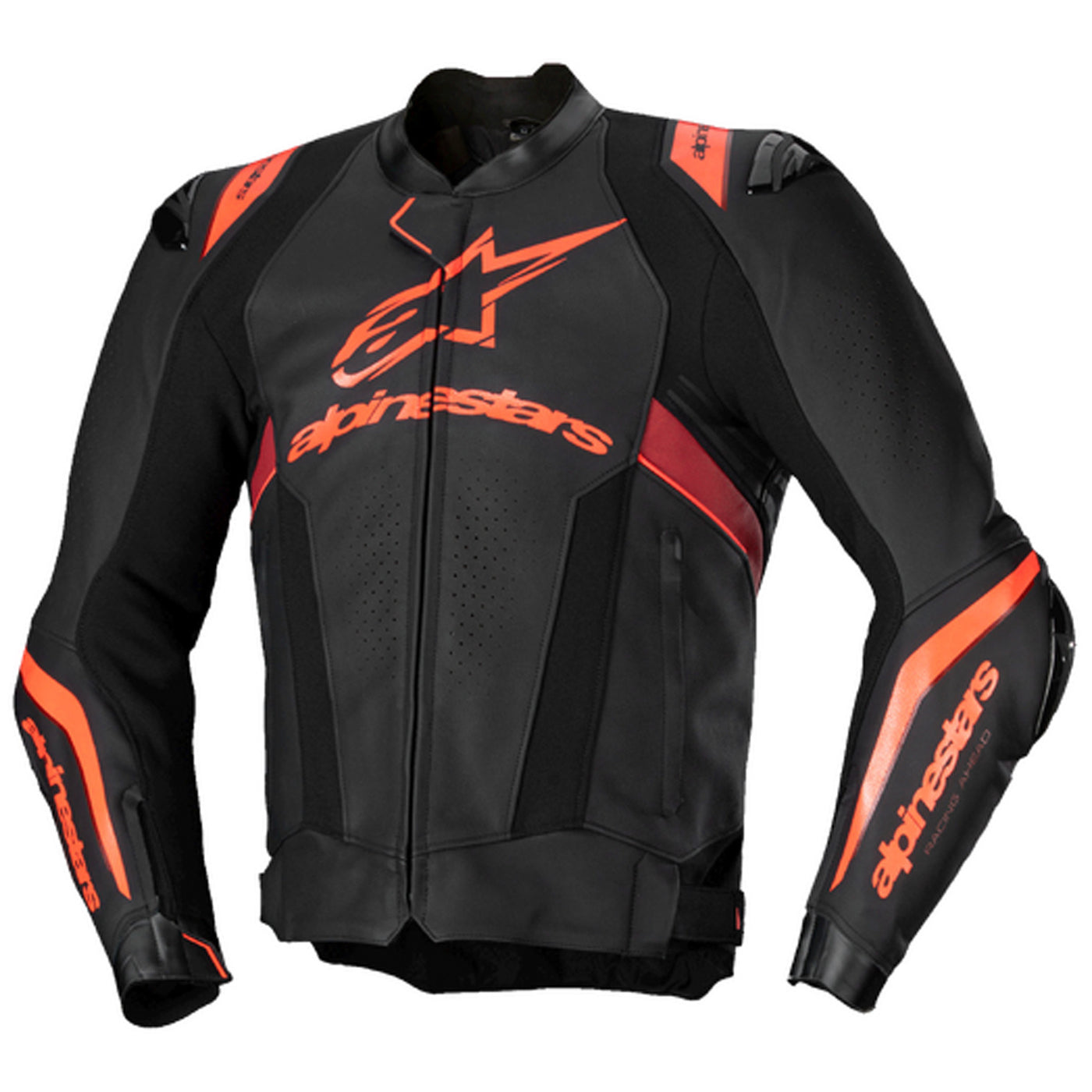 Alpinestars Missile V3 Ignition Leather Jacket Black/Red Fluo/Dark Red - Front View