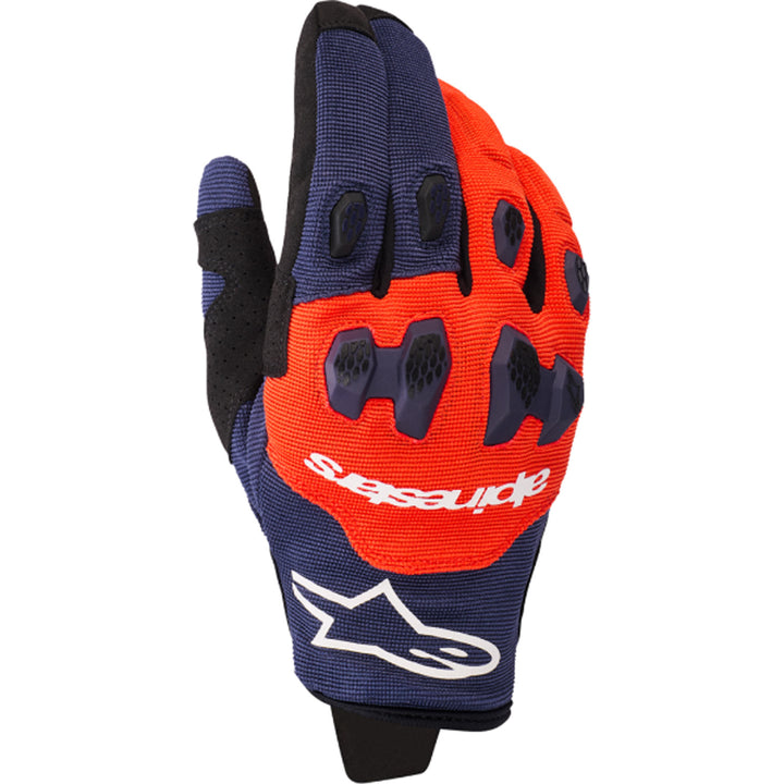 Alpinestars Pro-Dura Gloves Navy/Hot Orange/White - Back of Hand View