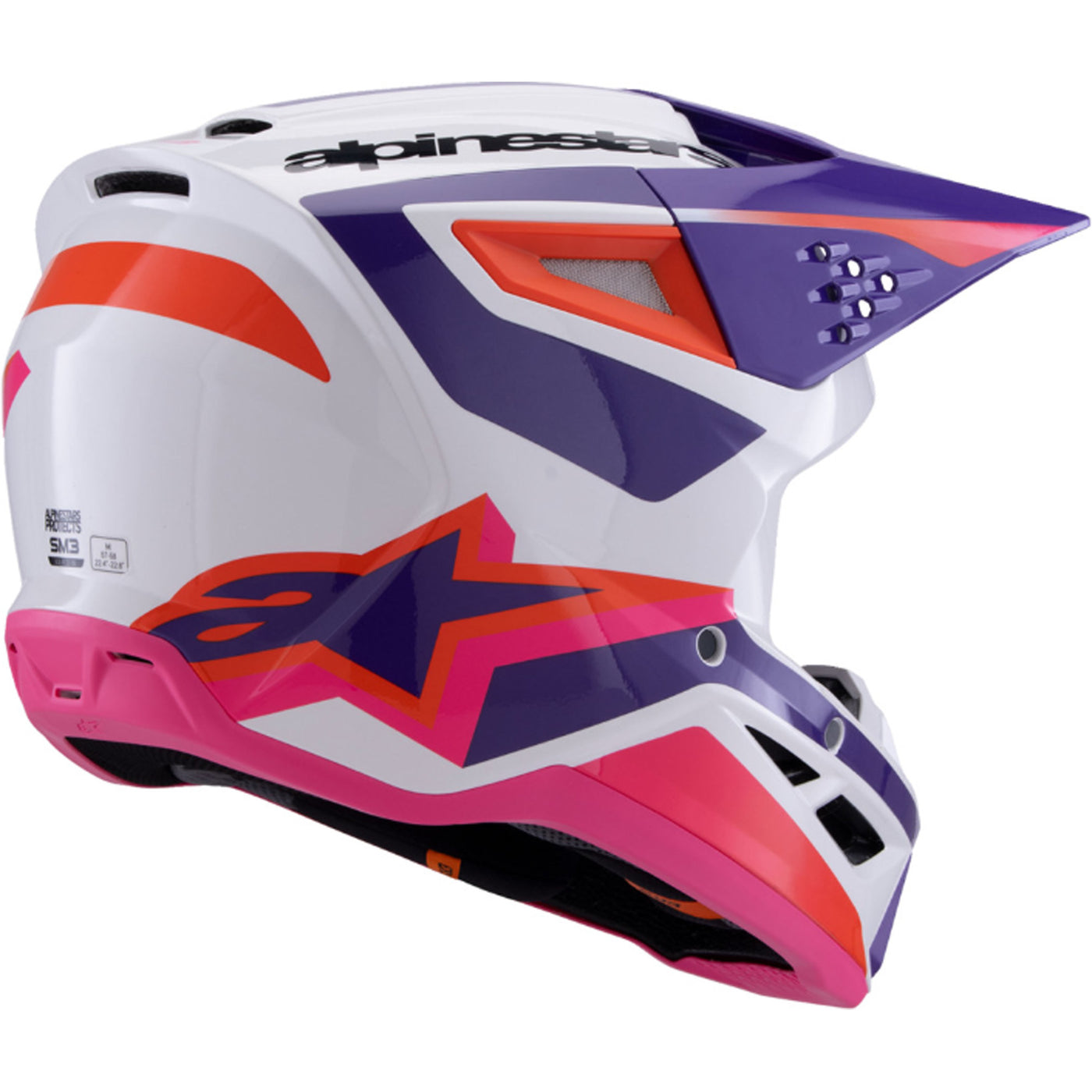 Alpinestars SM3 Heat Helmet Gloss White/Purple/Pink - Rear Right Side View