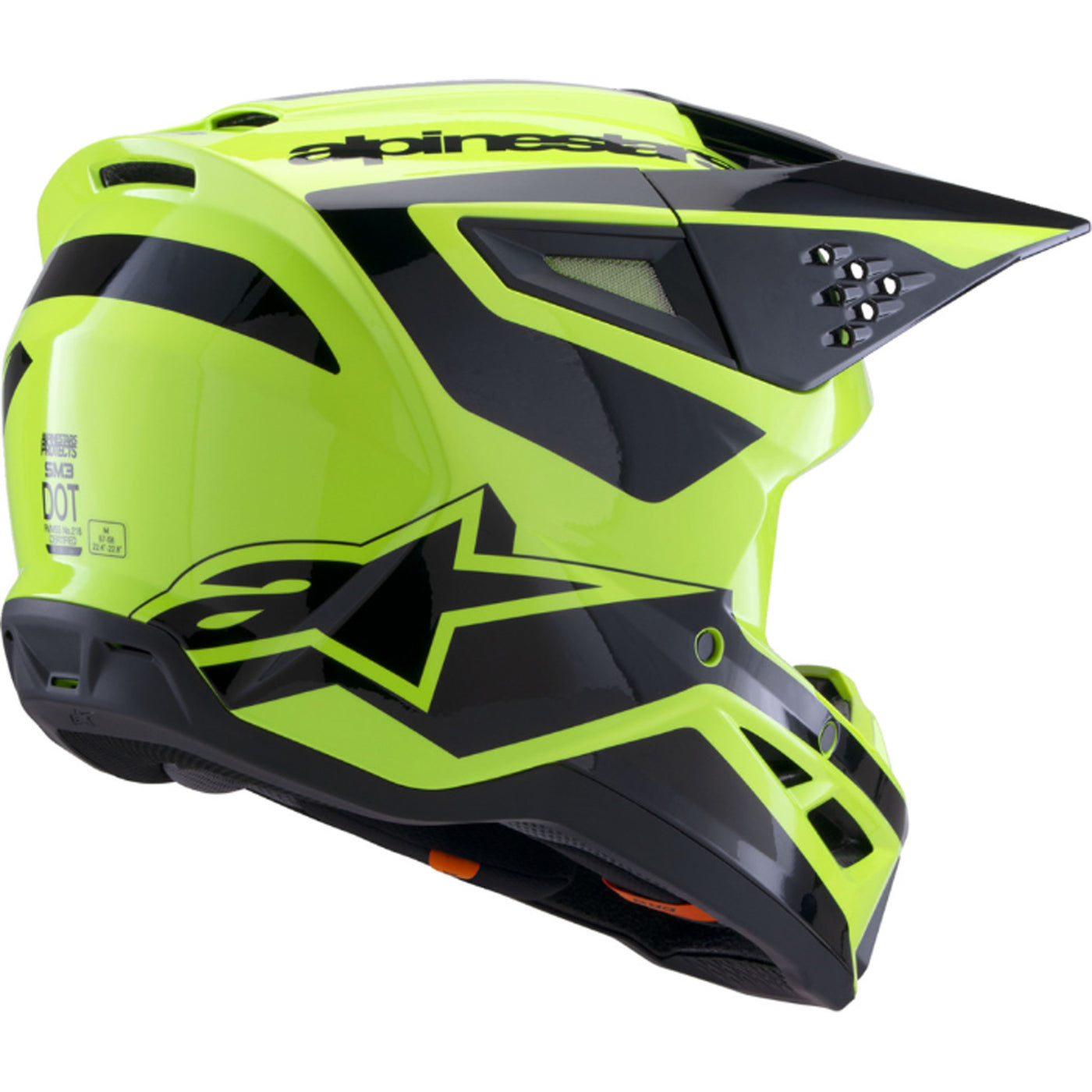 Alpinestars SM3 Heat Helmet Gloss Yellow Fluo/Black - Rear Right Side View