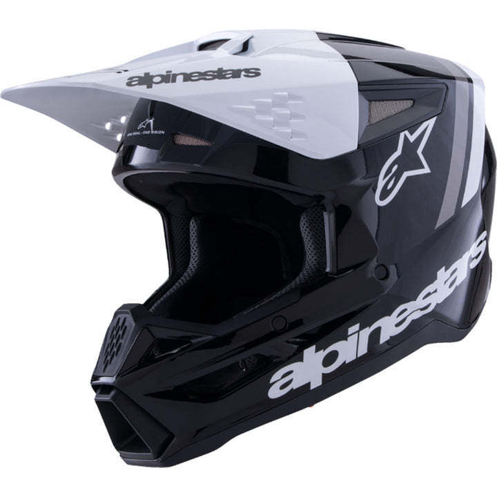 Alpinestars SM3 Radium Helmet Gloss Black/White/Gray - Front Left Side View