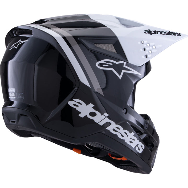 Alpinestars SM3 Radium Helmet Gloss Black/White/Gray - Rear Right Side View