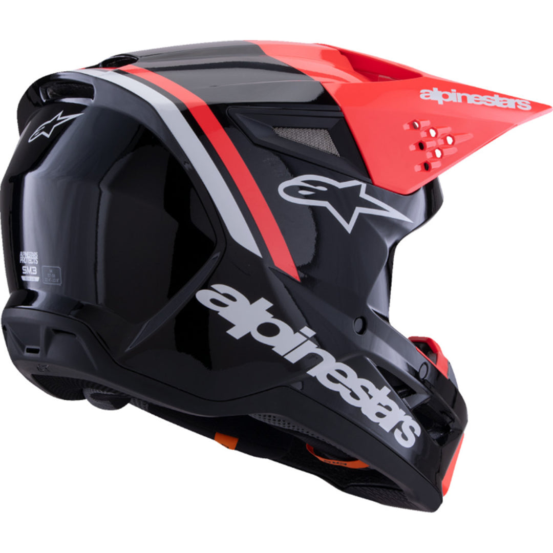 Alpinestars SM3 Radium Helmet Gloss Black/Red Fluo/White - Rear Right Side View