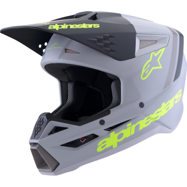 Alpinestars SM3 Radium Helmet Matte Gray/Black/Yellow Fluo - Front Left Side View