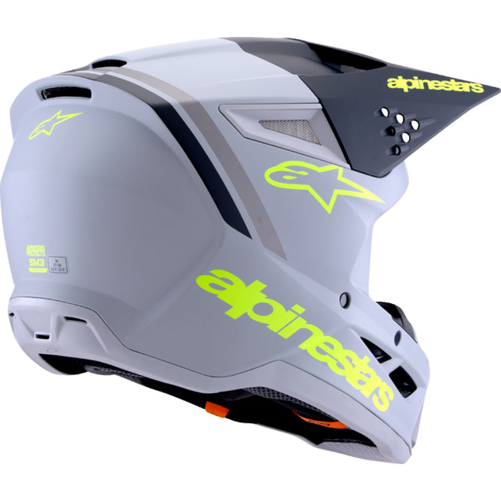 Alpinestars SM3 Radium Helmet Matte Gray/Black/Yellow Fluo - Rear Right Side View