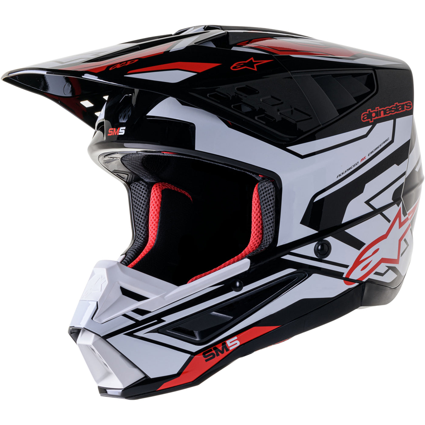 Alpinestars SM5 Action 2 Helmet Black/White/Bright Red - Front Side View