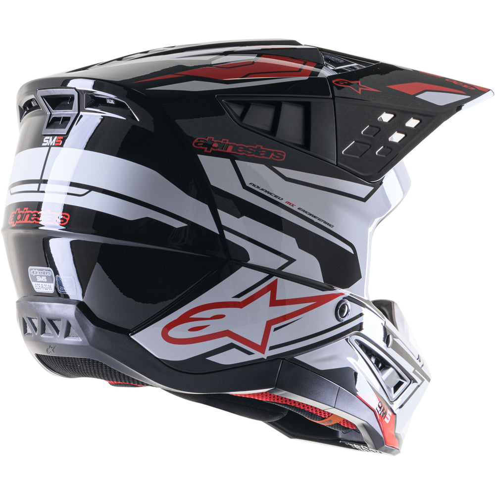 Alpinestars SM5 Action 2 Helmet Black/White/Bright Red - Rear Side View