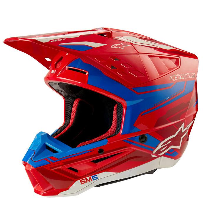 Alpinestars SM5 Action 2 Helmet Bright Red/Blue - Front Side View