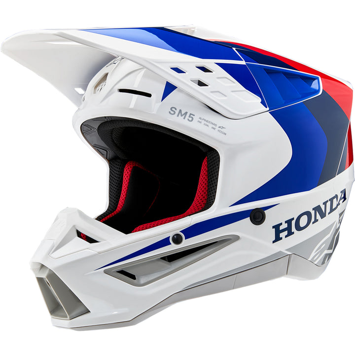 Alpinestars Honda SM5 Helmet White/Blue/Red - Front Side View