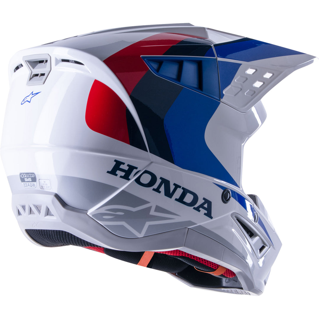 Alpinestars Honda SM5 Helmet White/Blue/Red - Rear Side View