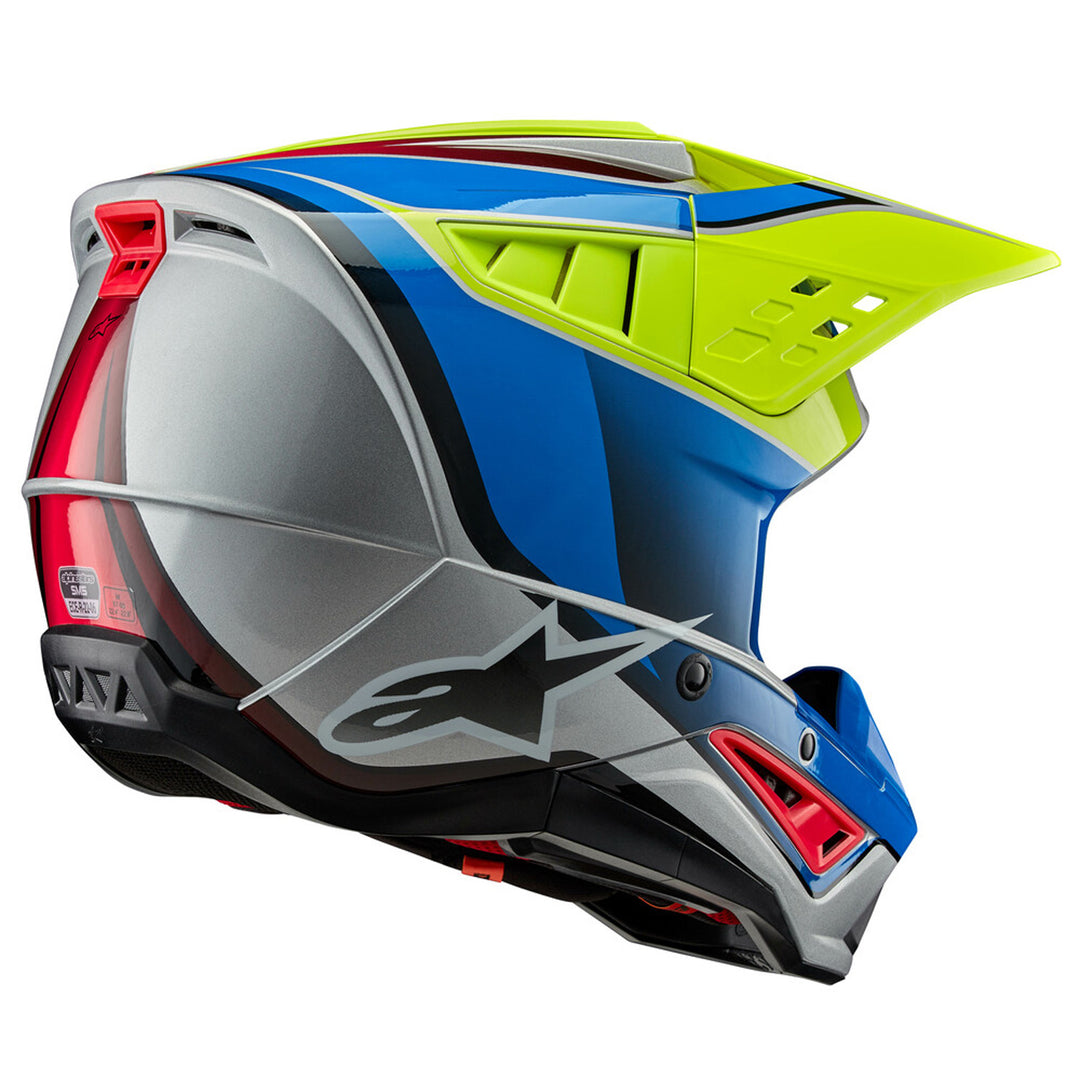 Alpinestars SM5 Sail Helmet Yellow Fluo/Enamel Blue/Silver - Rear Side View