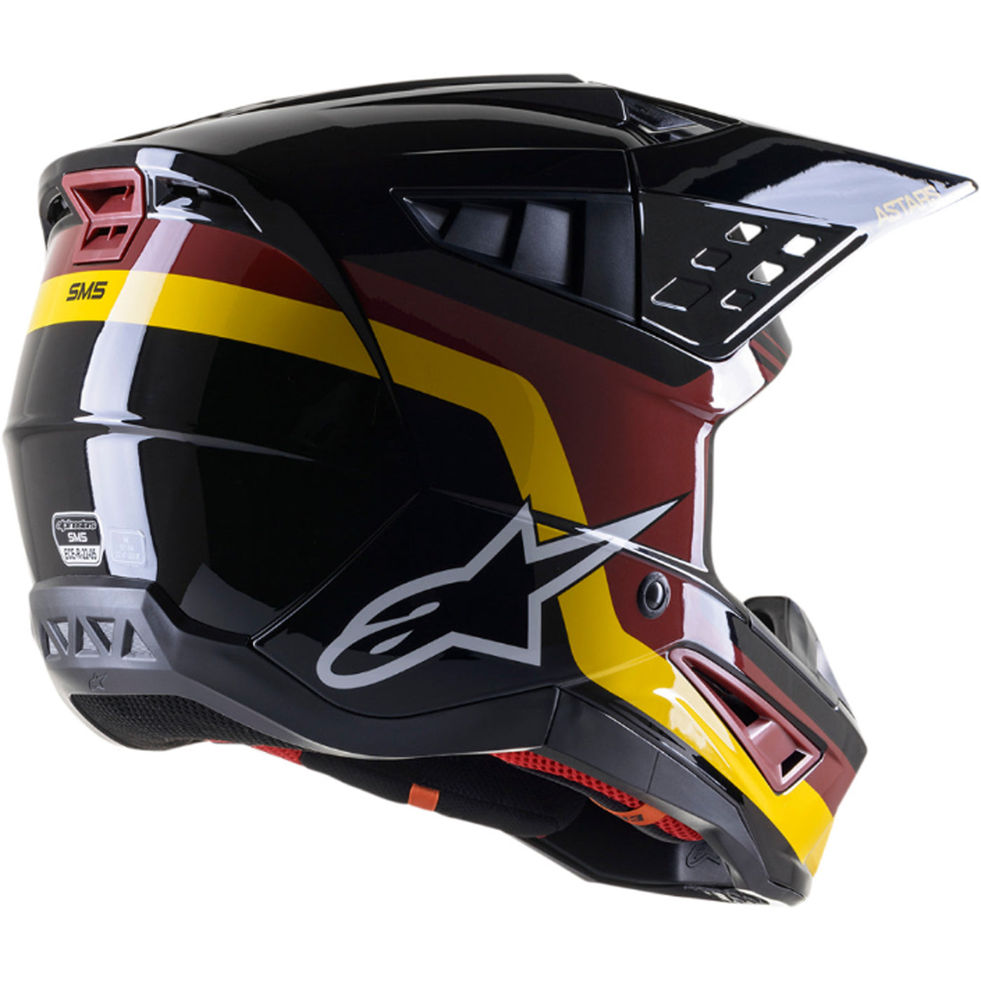 Alpinestars SM5 Venture Helmet Black/Bordeaux/Yellow/Glossy - Rear Side View