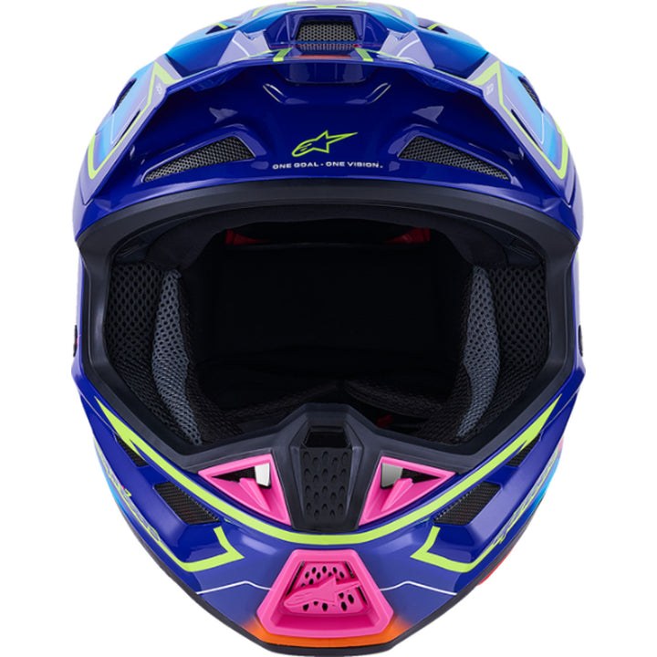 Alpinestars SM7 Cast Helmet Gloss Blue/Pink/Yellow Fluo - Front View