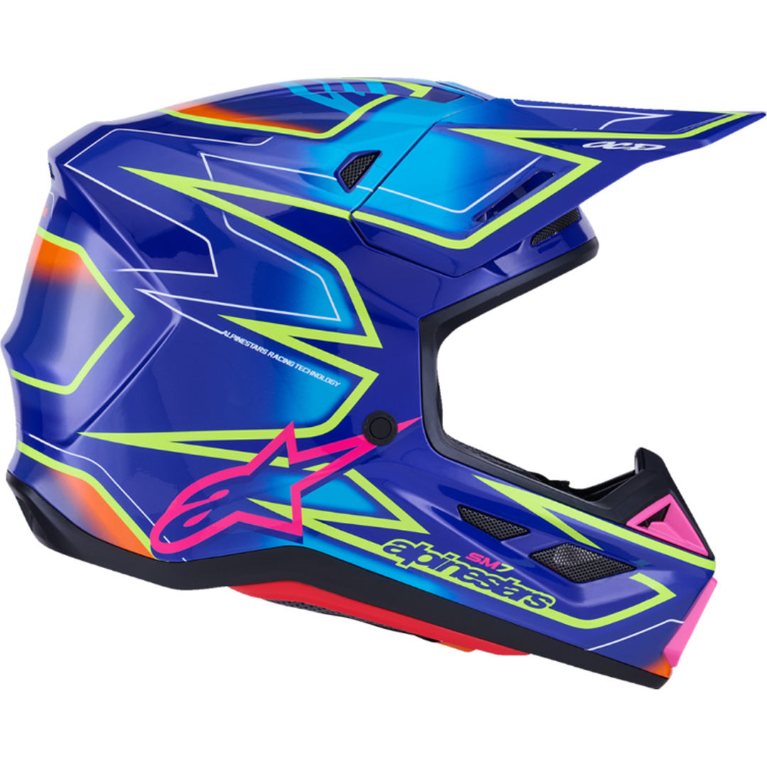 Alpinestars SM7 Cast Helmet Gloss Blue/Pink/Yellow Fluo - Right Side View