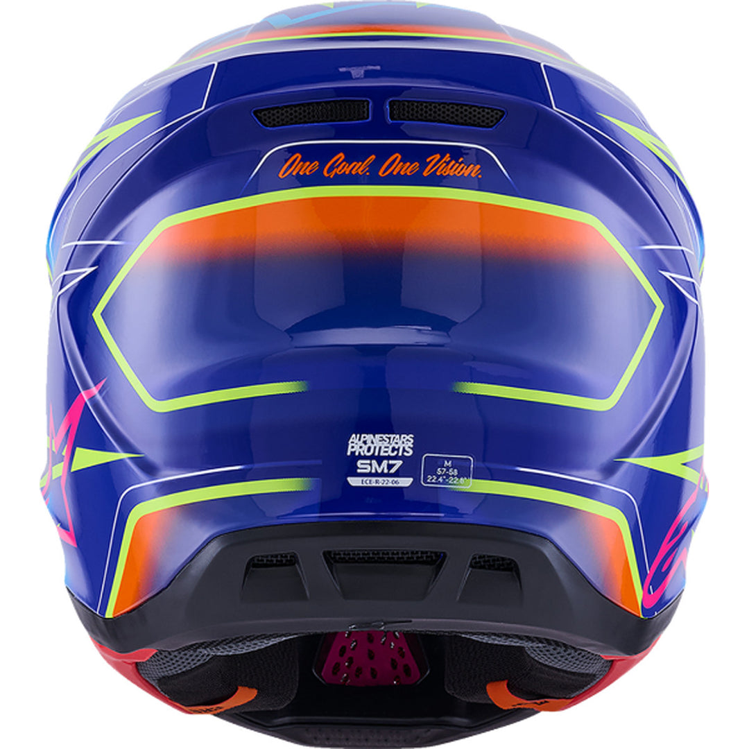 Alpinestars SM7 Cast Helmet Gloss Blue/Pink/Yellow Fluo - Rear View