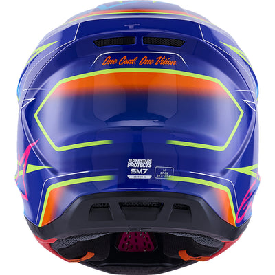 Alpinestars SM7 Cast Helmet Gloss Blue/Pink/Yellow Fluo - Rear View