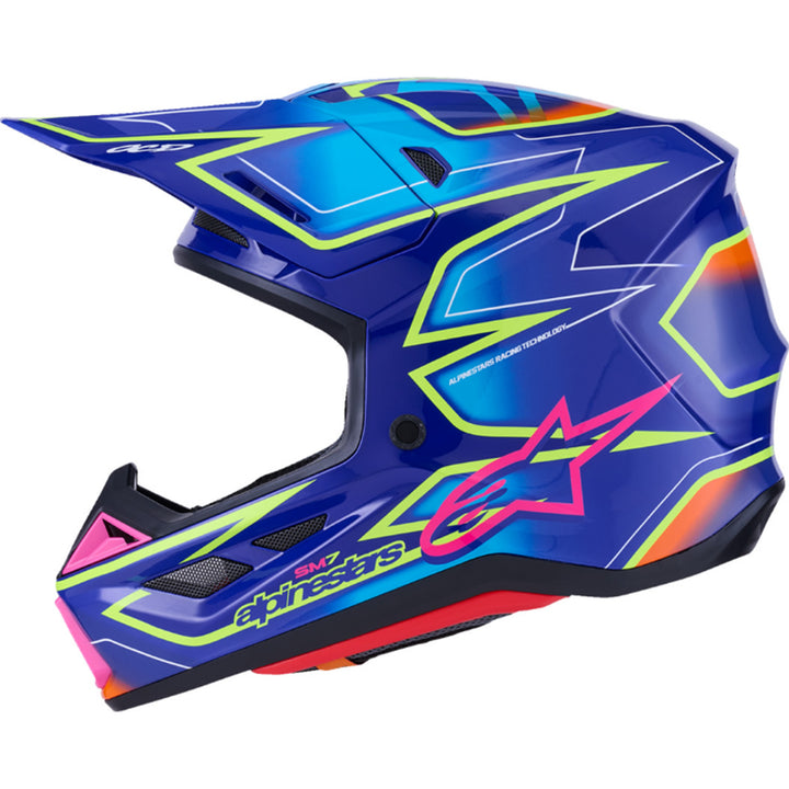 Alpinestars SM7 Cast Helmet Gloss Blue/Pink/Yellow Fluo - Left Side View