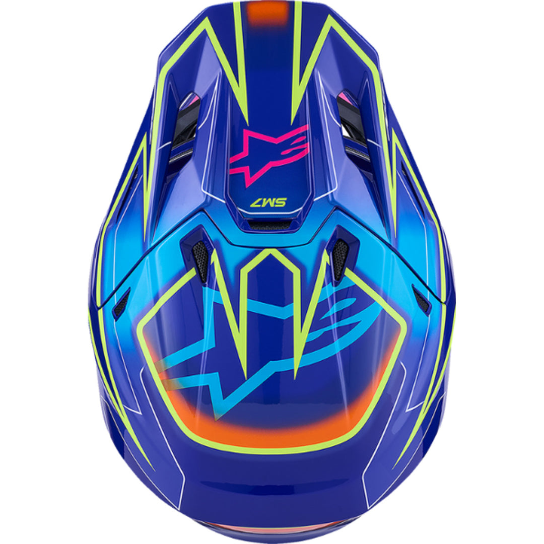 Alpinestars SM7 Cast Helmet Gloss Blue/Pink/Yellow Fluo - Top Down View