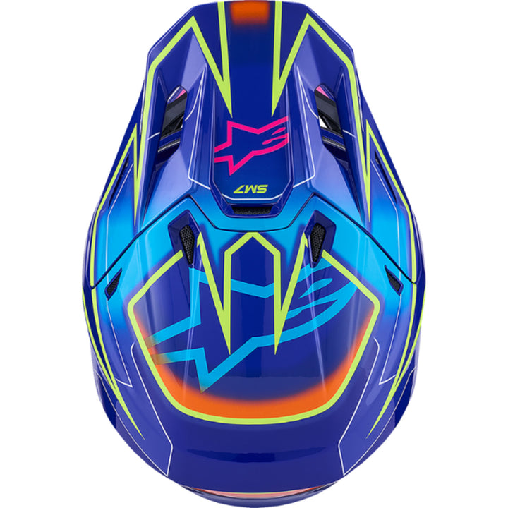 Alpinestars SM7 Cast Helmet Gloss Blue/Pink/Yellow Fluo - Top Down View