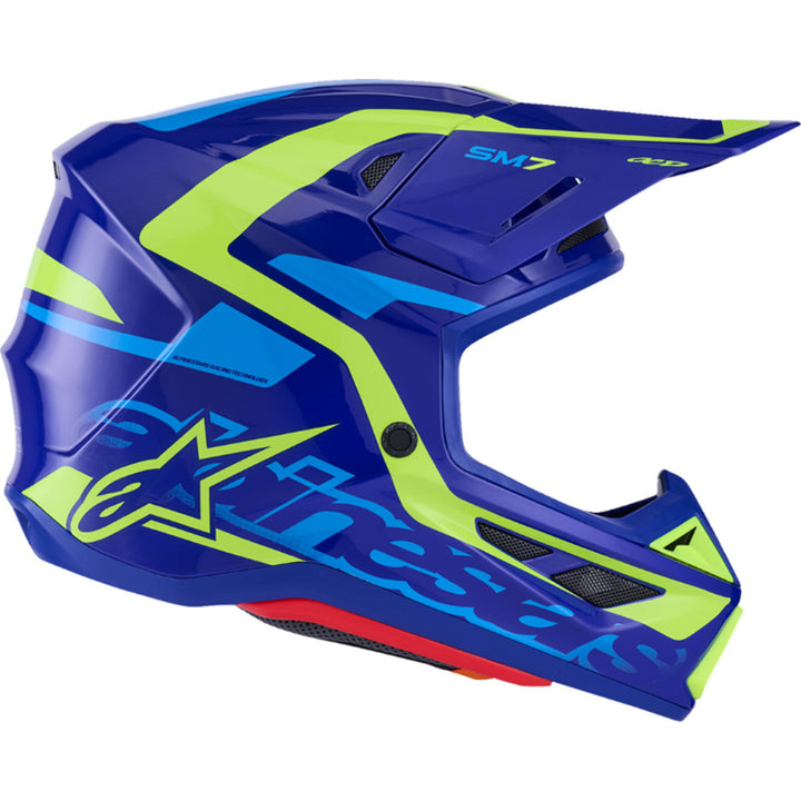 Alpinestars SM7 Deed Helmet Gloss Blue/Yellow Fluo - Right Side View