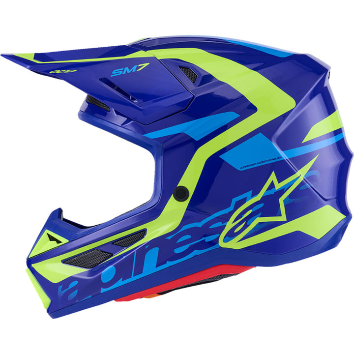 Alpinestars SM7 Deed Helmet Gloss Blue/Yellow Fluo - Left Side View