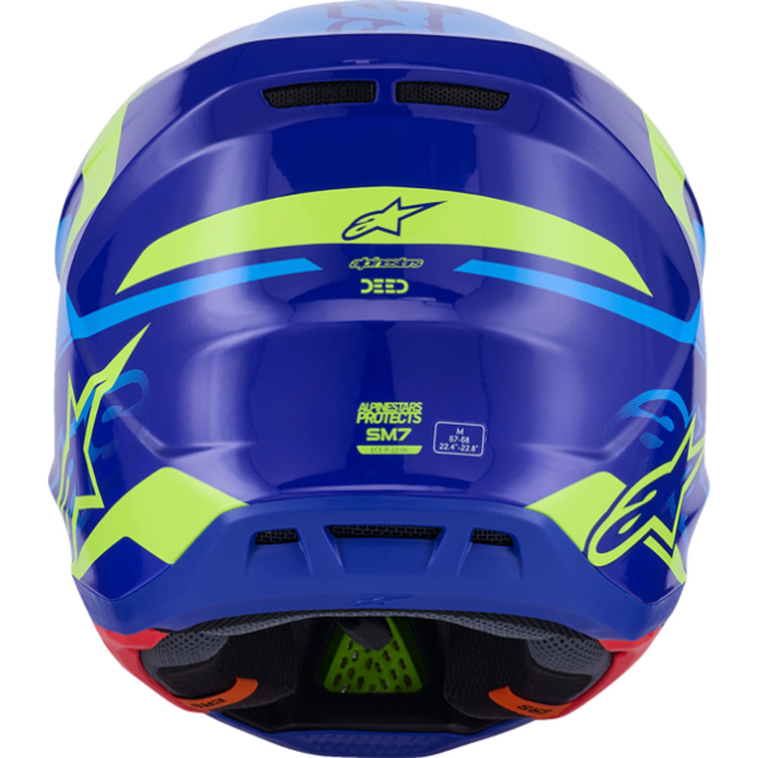 Alpinestars SM7 Deed Helmet Gloss Blue/Yellow Fluo - Rear View