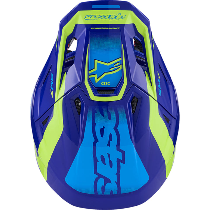 Alpinestars SM7 Deed Helmet Gloss Blue/Yellow Fluo - Top Down View