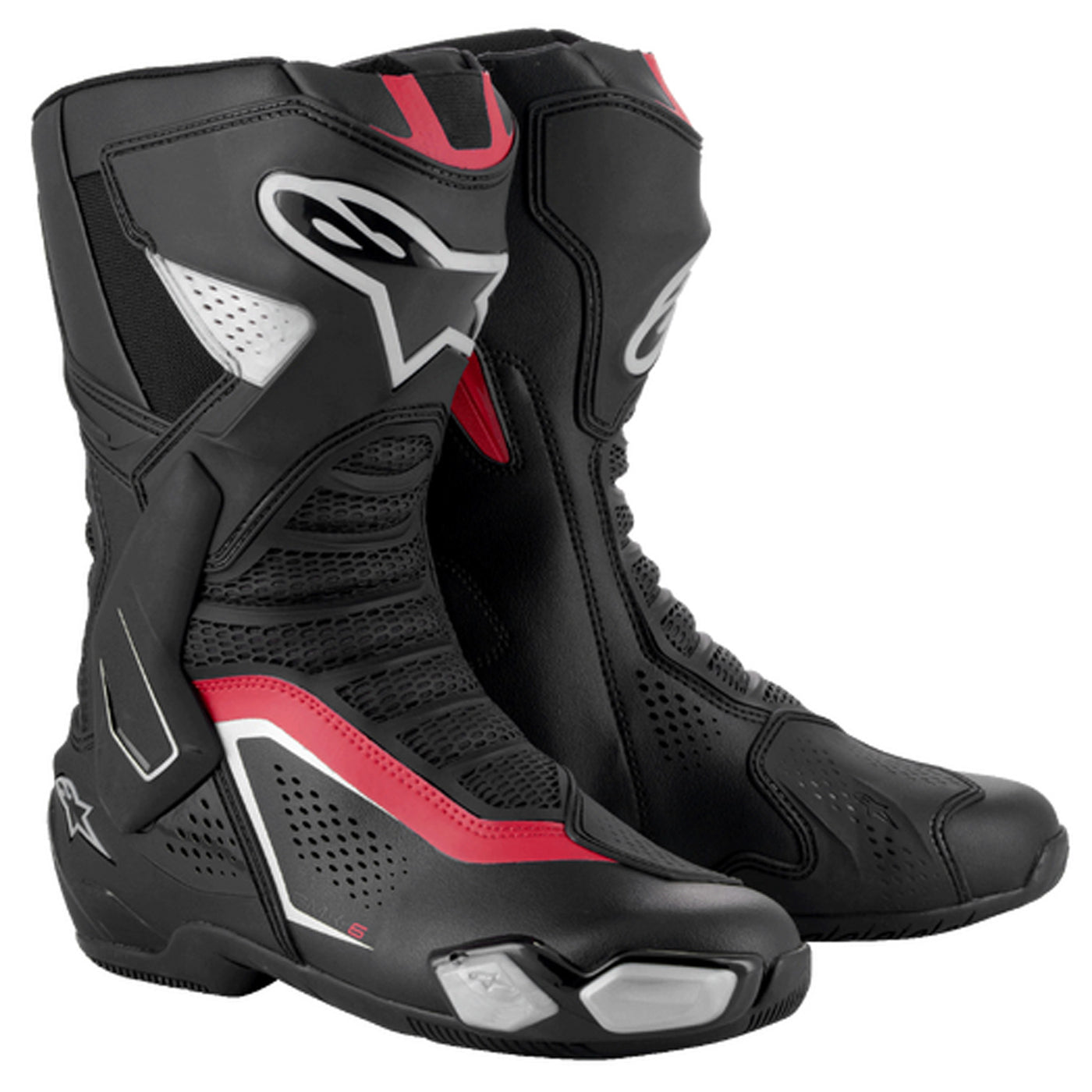 Alpinestars SMX-6 V3 Vented Boots Black/Silver/Red - Front Side View of Pair