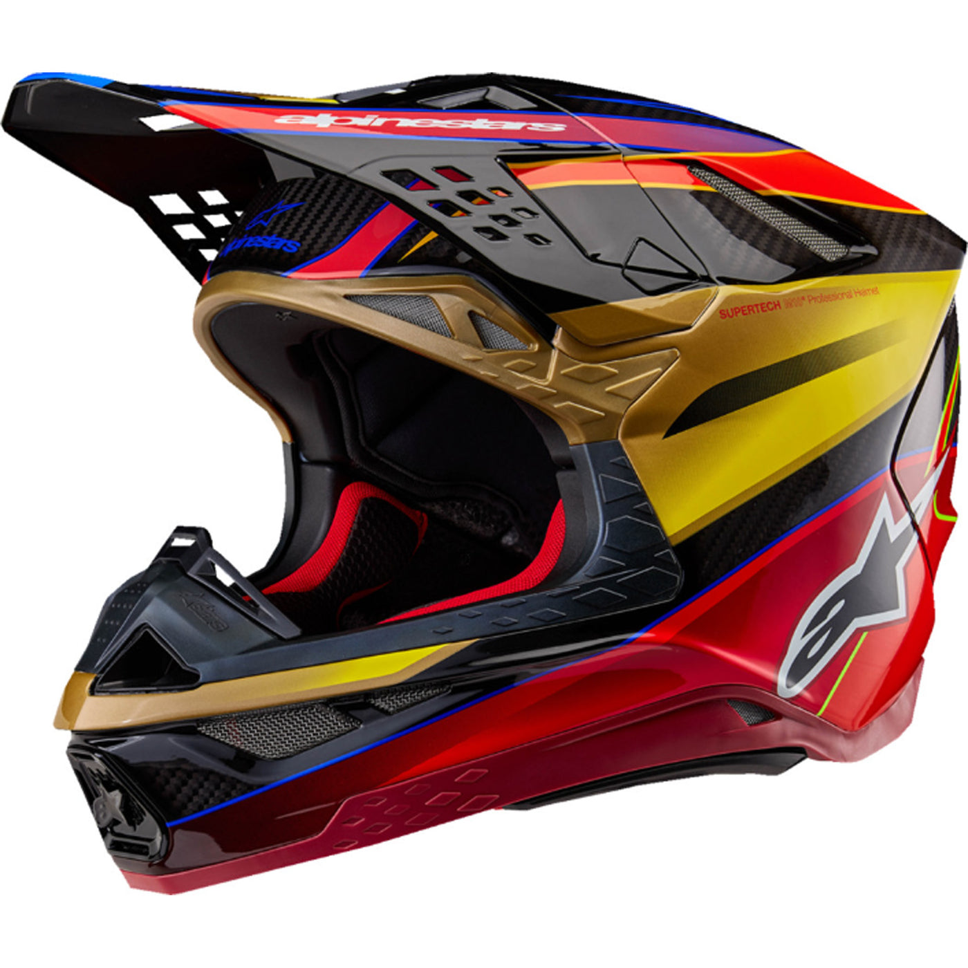 Alpinestars Supertech M10 Era MIPS Helmet Gloss Gold/Yellow/Rio Red - Front Side View