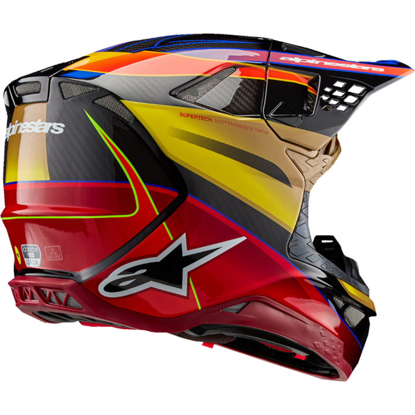 Alpinestars Supertech M10 Era MIPS Helmet Gloss Gold/Yellow/Rio Red - Rear Side View