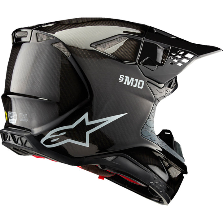 Alpinestars Supertech M10 Solid MIPS Helmet Gloss Black Carbon - Rear Side View