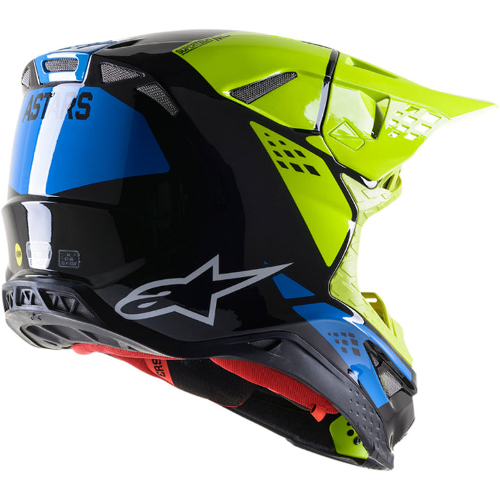 Alpinestars Supertech M8 Factory MIPS Helmet Black/Yellow/Blue - Rear Side View
