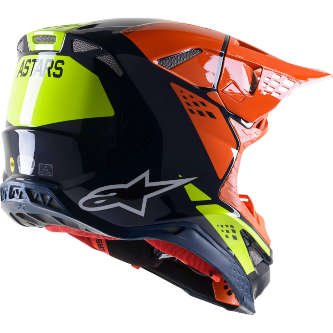 Alpinestars Supertech M8 Factory MIPS Helmet Blue/Orange/Yellow - Rear Side View