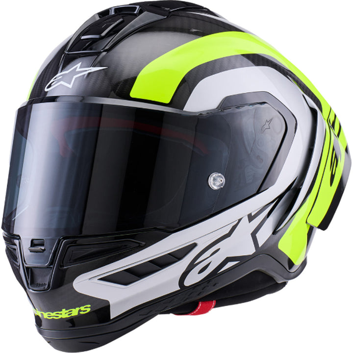 Alpinestars Supertech R10 Arius Helmet Gloss Black/Silver/Yellow Fluo - Front Left Side View