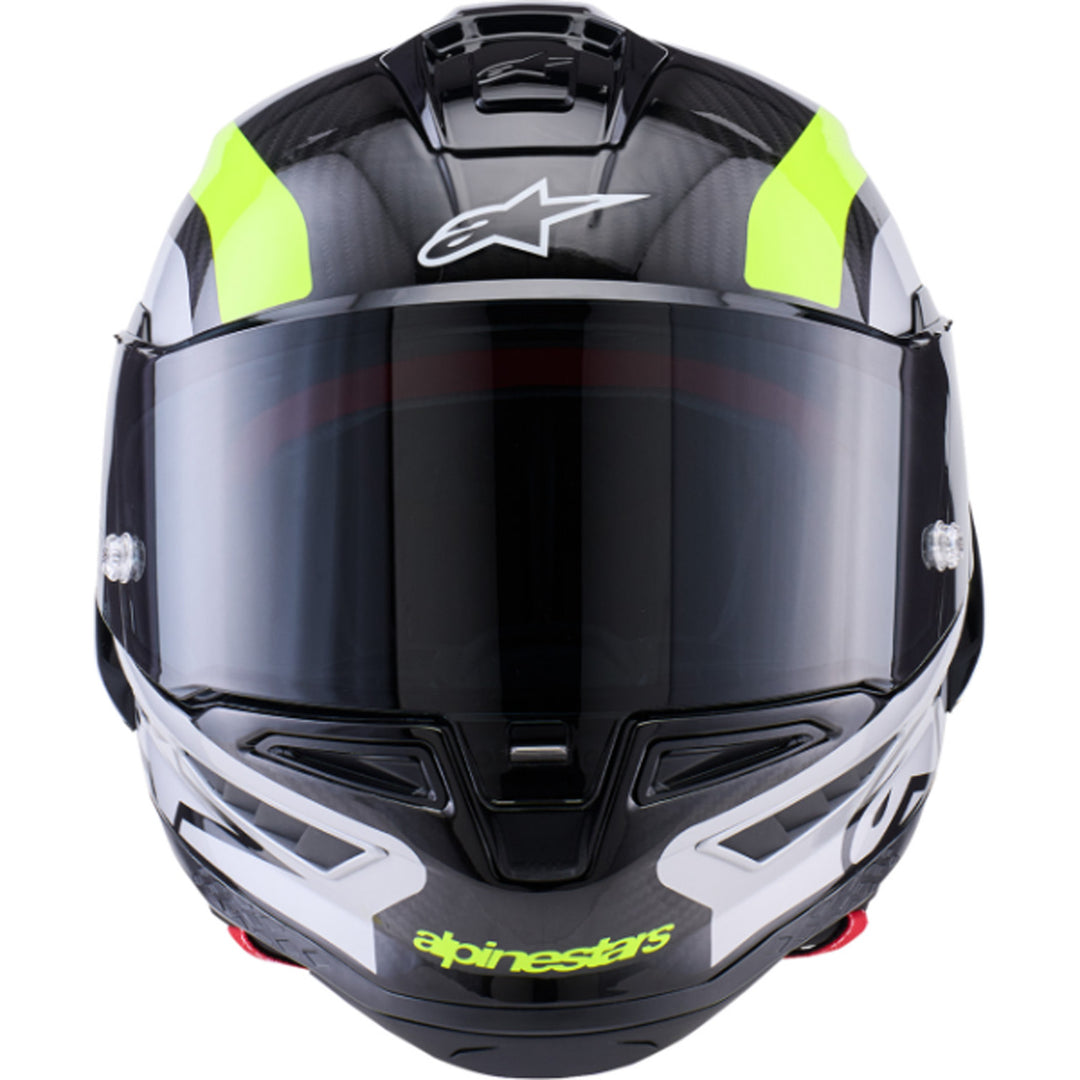 Alpinestars Supertech R10 Arius Helmet Gloss Black/Silver/Yellow Fluo - Front View