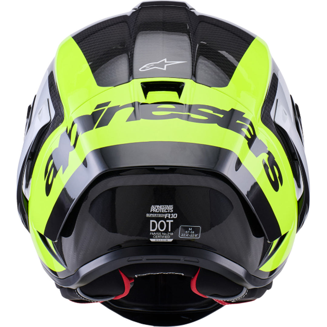 Alpinestars Supertech R10 Arius Helmet Gloss Black/Silver/Yellow Fluo - Rear View