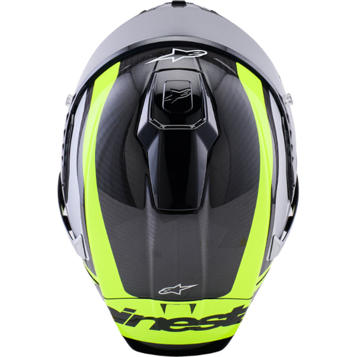 Alpinestars Supertech R10 Arius Helmet Gloss Black/Silver/Yellow Fluo - Top Down View