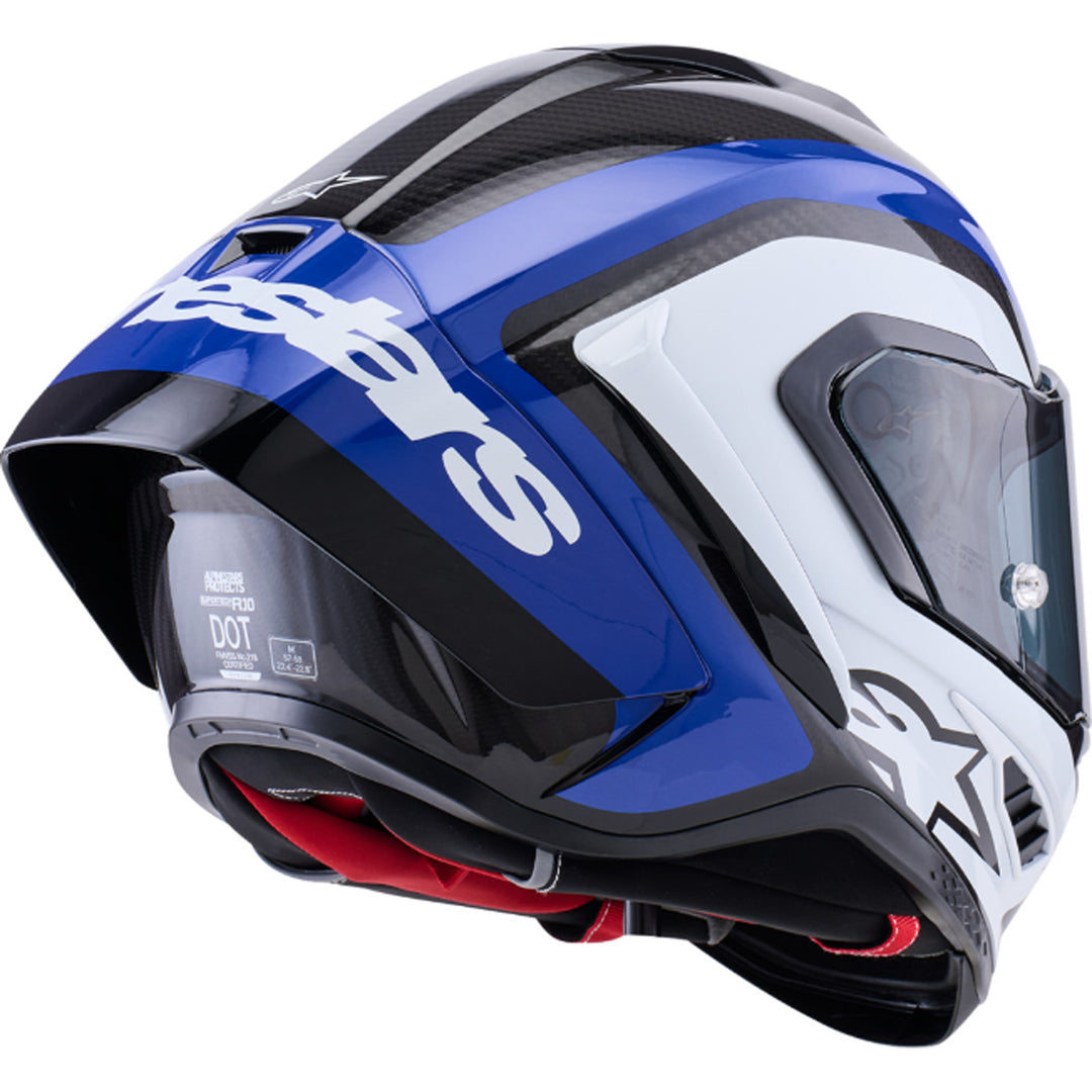Alpinestars Supertech R10 Arius Helmet Gloss Black/White/Blue - Rear Right Side View