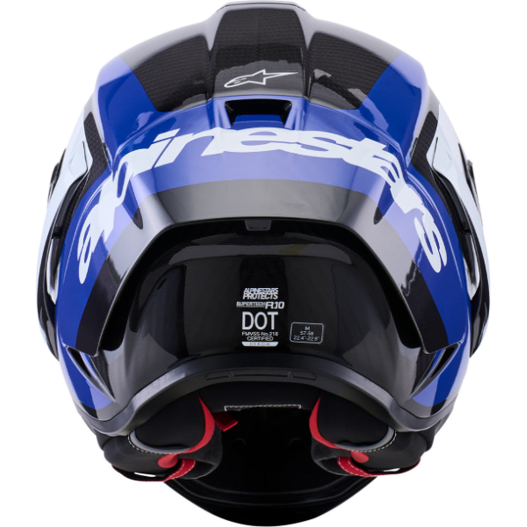 Alpinestars Supertech R10 Arius Helmet Gloss Black/White/Blue - Rear View