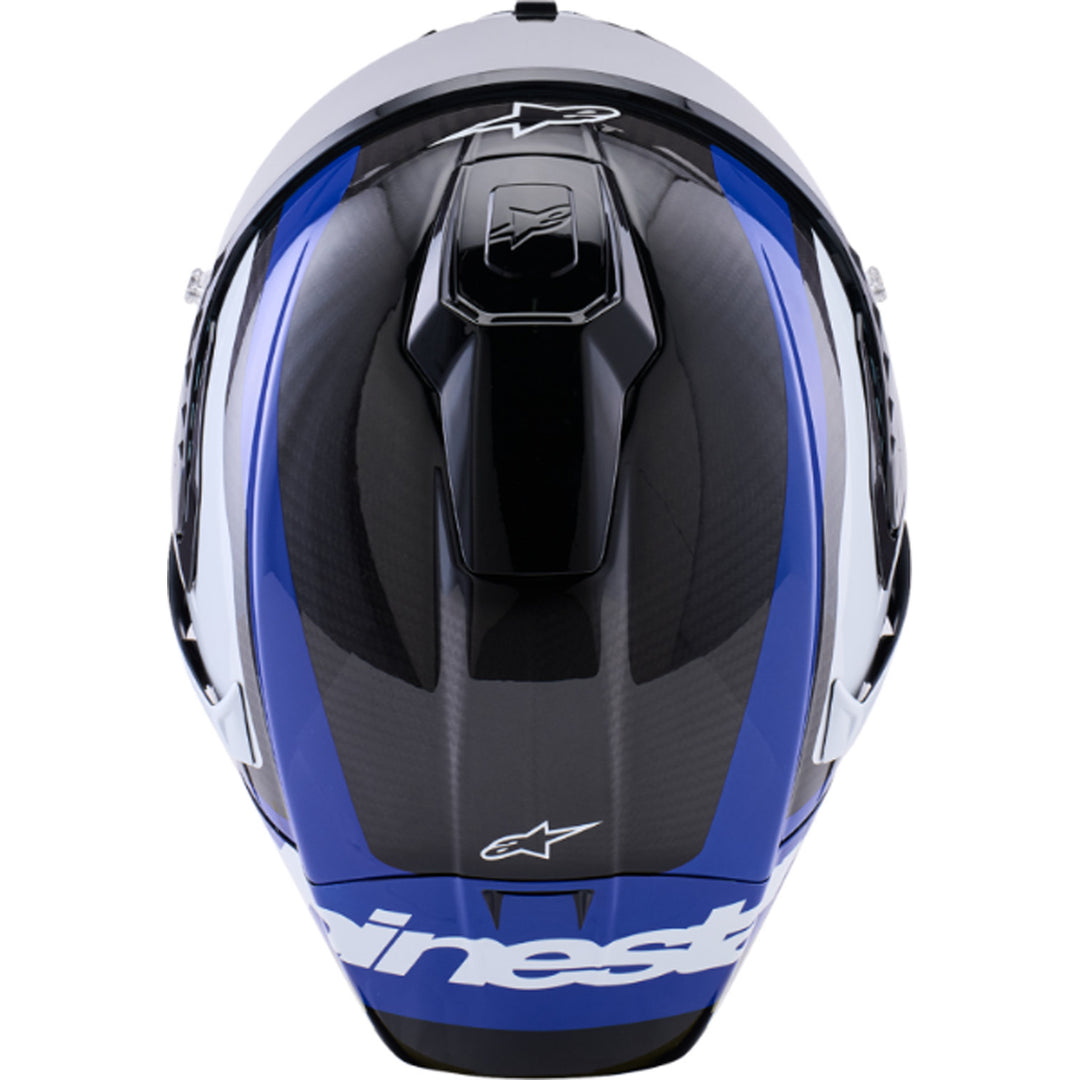 Alpinestars Supertech R10 Arius Helmet Gloss Black/White/Blue - Top Down View