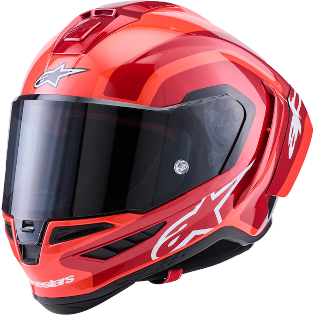 Alpinestars Supertech R10 Arius Helmet Gloss Black/White/Double Red - Front Left Side View