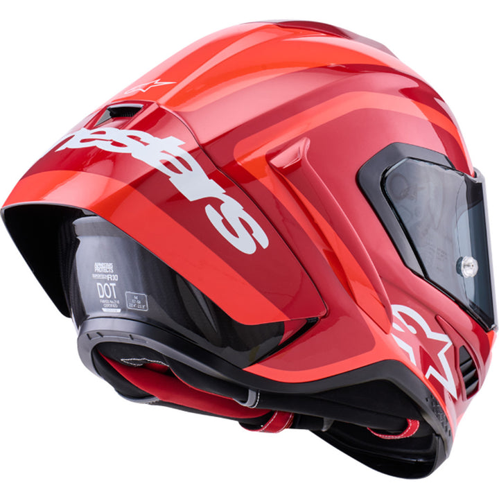 Alpinestars Supertech R10 Arius Helmet Gloss Black/White/Double Red - Rear Right Side View