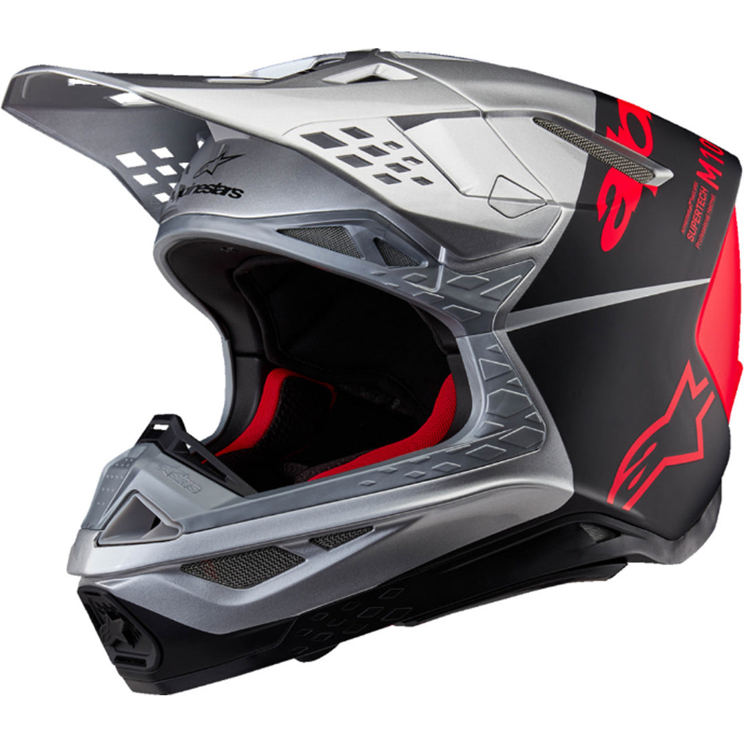 Alpinestars Supertech SM10 Flood MIPS Helmet Gloss Silver/Black/Orange Fluo - Front Side View