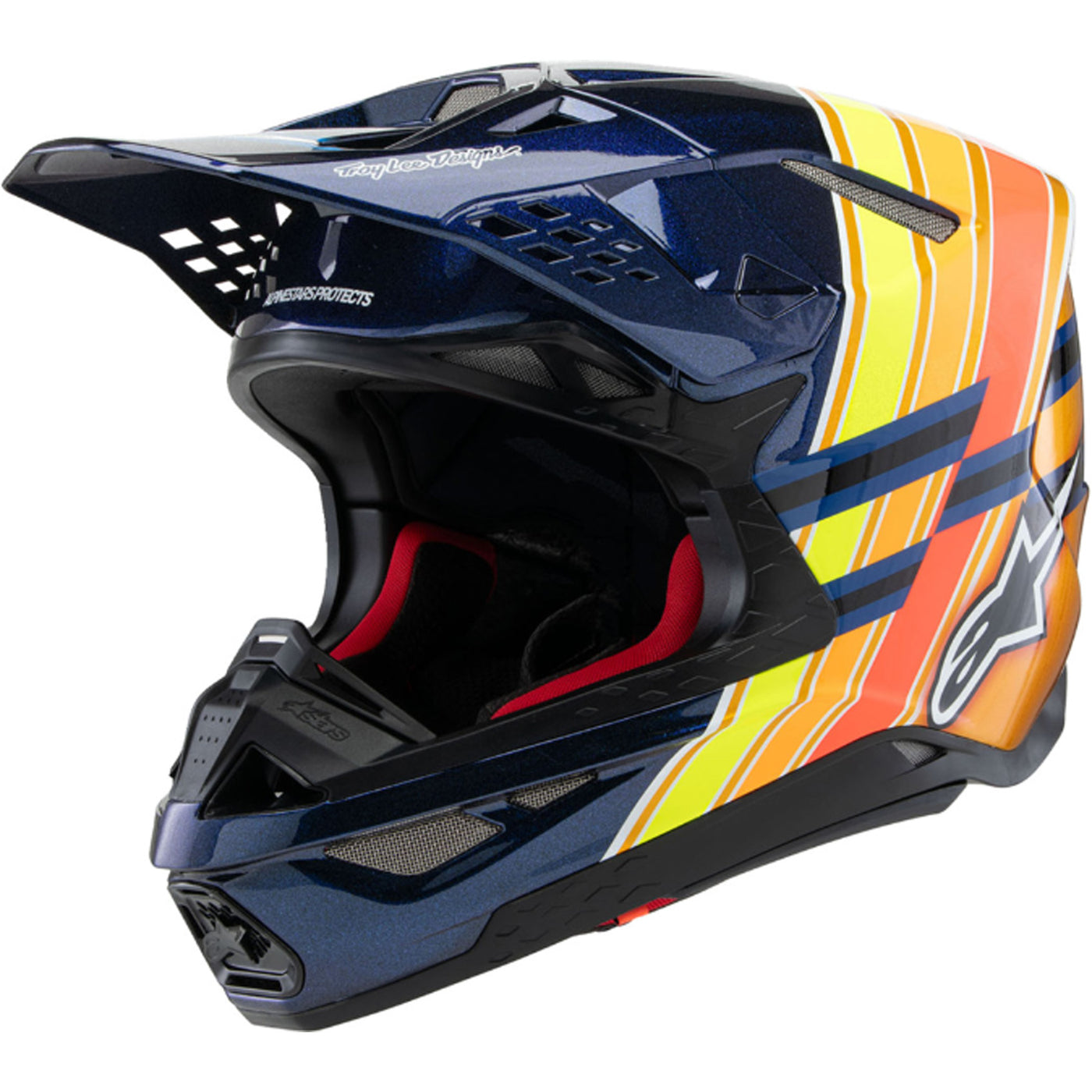 Alpinestars Supertech SM10 TLD Edition 25 MIPS Helmet Gloss Dark Blue/Orange/Yellow/Fluo Red - Front Left Side View