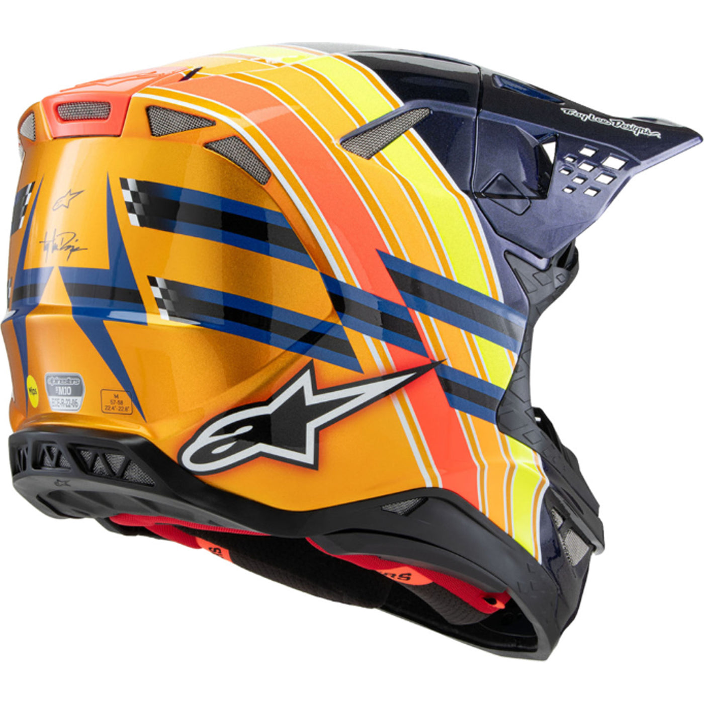 Alpinestars Supertech SM10 TLD Edition 25 MIPS Helmet Gloss Dark Blue/Orange/Yellow/Fluo Red - Rear Right Side View