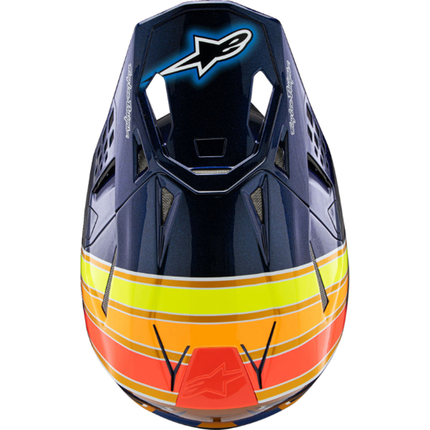 Alpinestars Supertech SM10 TLD Edition 25 MIPS Helmet Gloss Dark Blue/Orange/Yellow/Fluo Red - Top Down View