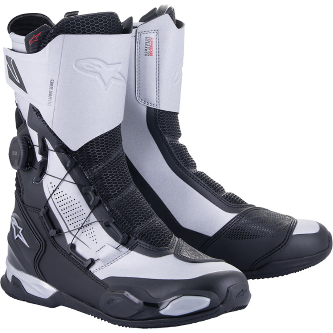 Alpinestars SP-X BOA Boots Black/Silver - Front Side View of Pair