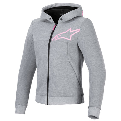 Alpinestars Stella Chrome V2 Sport Hoodie Gray Heather/Fluo Pink - Front View