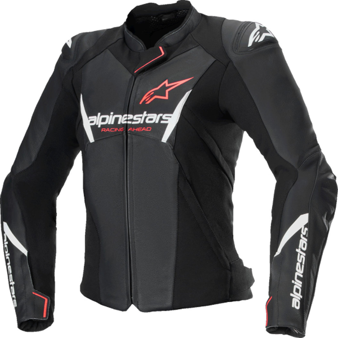 Alpinestars Stella Faster V3 Leather Jacket Black/White Fluo/Coral - Front View